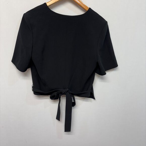 Theory Women Short Sleeve Wrap Top Blouse Shirt Size 6 Black D019 -12 - Picture 11 of 12